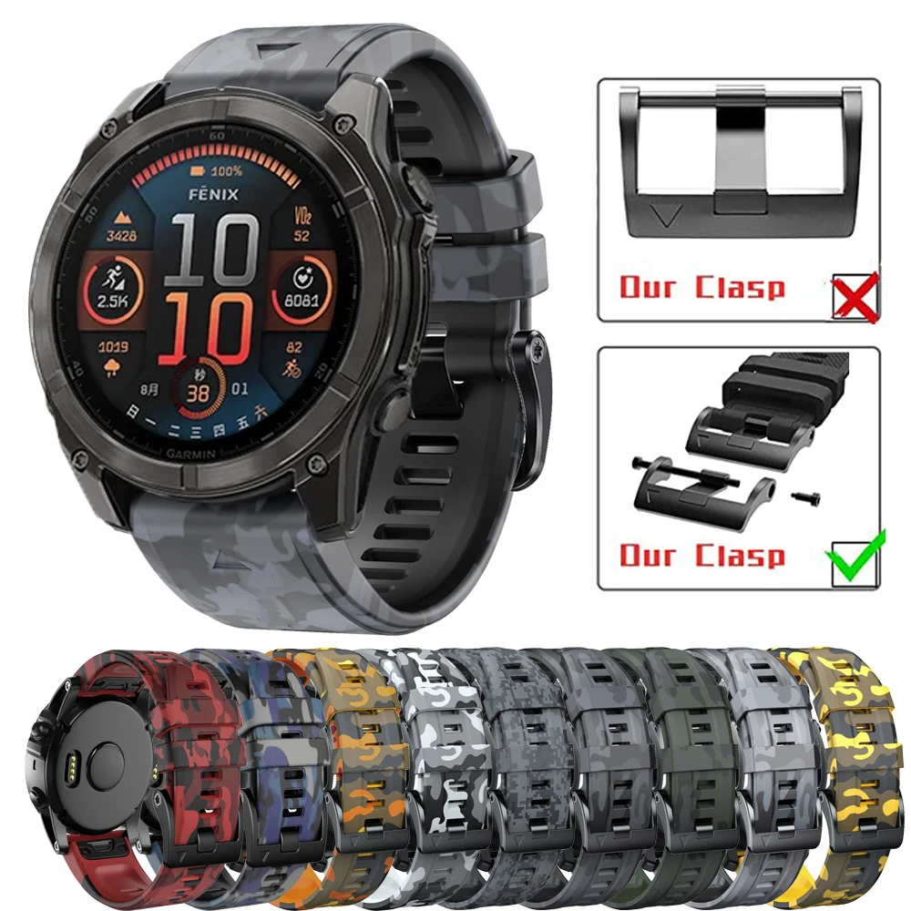 

22 26 мм силиконовый ремешок для часов Garmin Fenix E 8 47 51 мм 7 7X 6X 6 Pro 5 5X Plus Epix Enduro 2 3 быстросъемный браслет с принтом