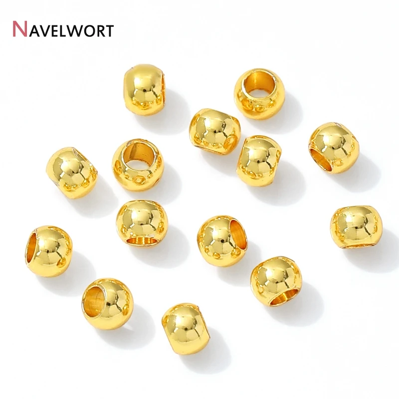 14K/18K vergoldete Messing-Metallperlen mit großem Loch für die Schmuckherstellung, 4mm/5mm/6mm lose Perlen, Trennperlen für Perlen.