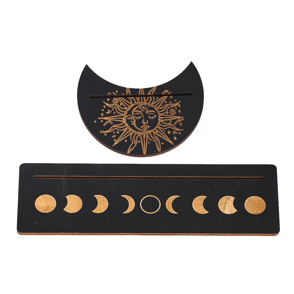 Handmade Wooden Tarot Card Holder Set Moon Phase Sun Engraved Bases Spiritual Altar Decor Divination Ritual Prop Tarot Display