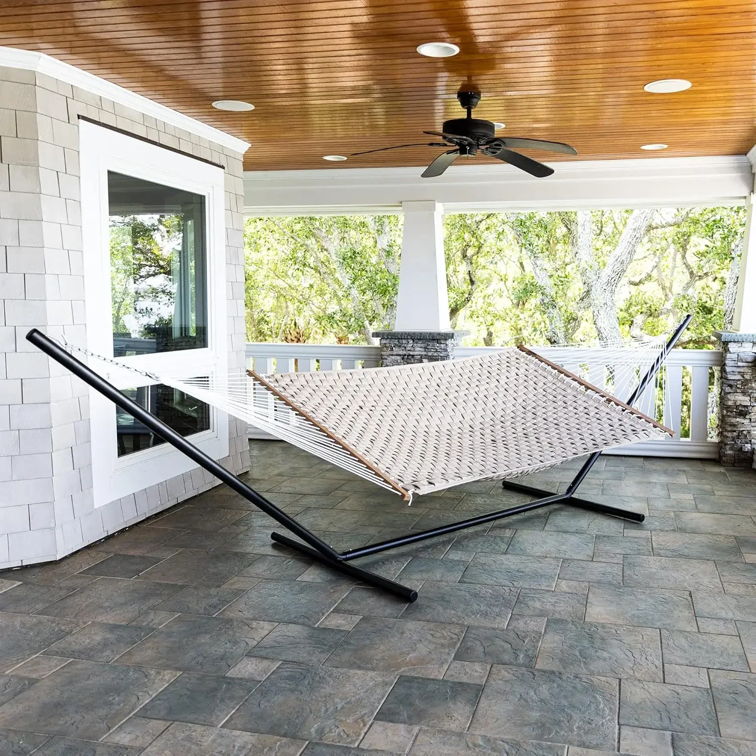 Antique Beige Soft Weave Hammock - Handcrafted in the USA with Free Extension Chains & Tree Hooks