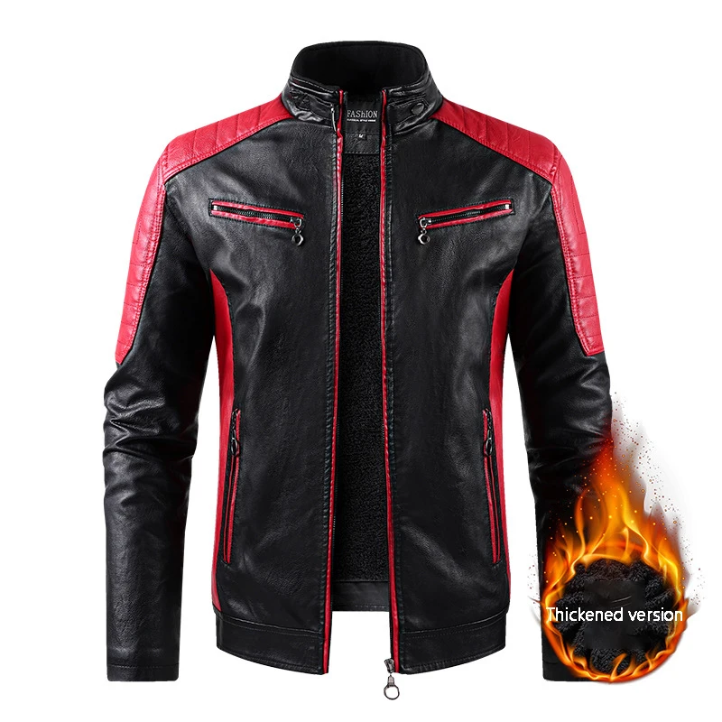 سترة ركوب دراجات نارية متعددة الجيوب للرجال ، جلد صناعي ، ياقة واقفة ، ملابس عمل ، خارجية ، ربيعية وخريفية