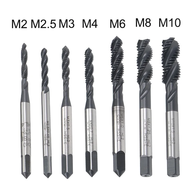 Uxcell HSS Spiral Flute Screw Threading Taps Drill Set Tools Metric M2 M2.5 M3 M4 M6 M8 M10 Coated Machine Thread Tap Nitriding
