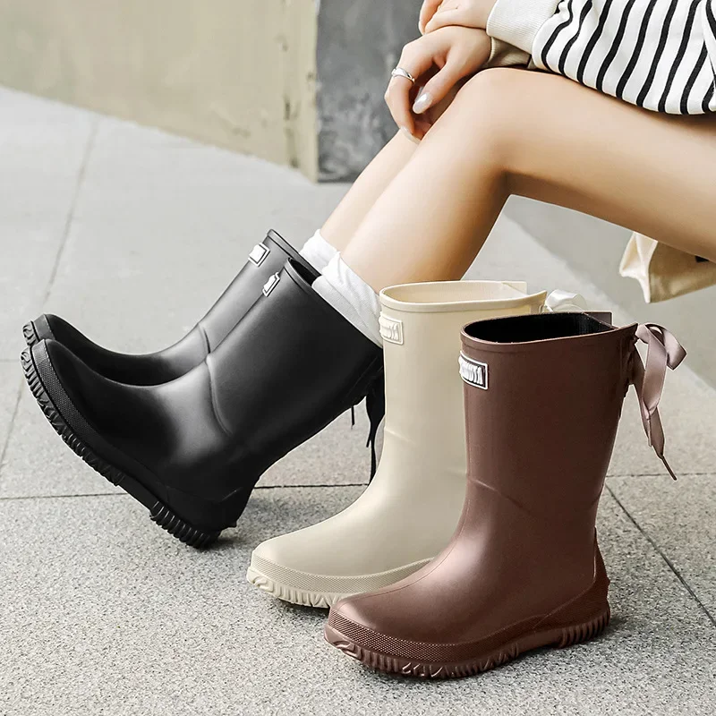 Women Rain Boots Non-Slip Waterproof Shoe Outdoor Wear-Resistant Rubber Shoes Kitchen Waterproof Camping Fashion Long Boots