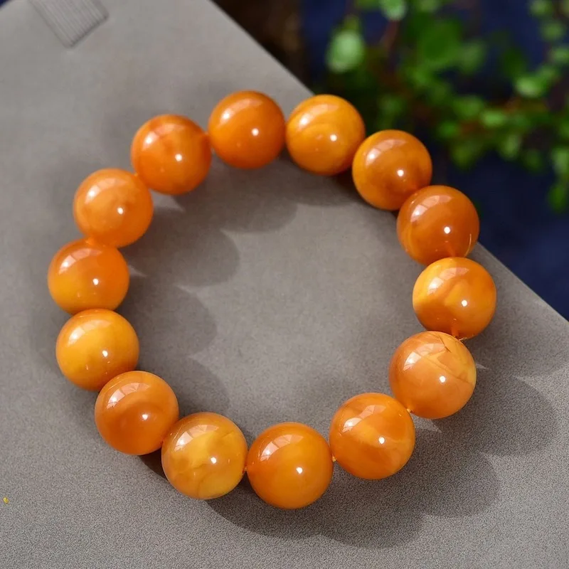 15mm natural single-strand bracelet fully covered with , date-red color old honey amber size Yao Hua