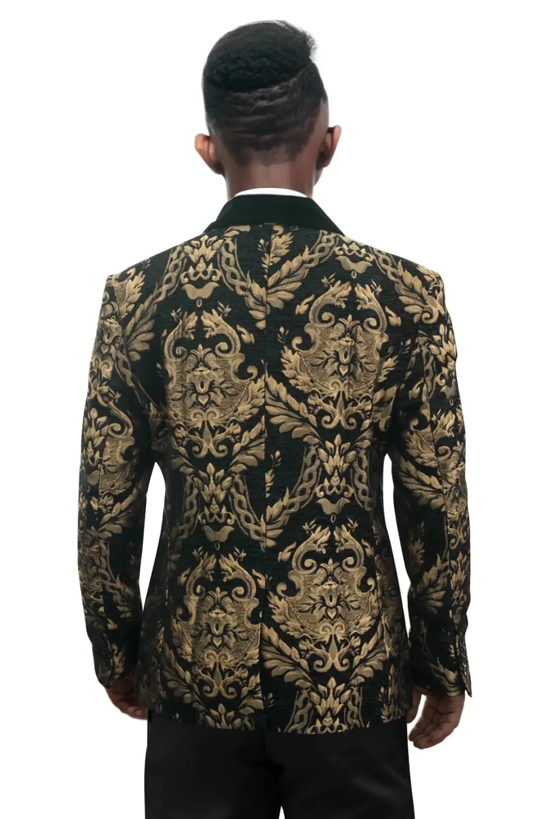 Modern Men Suit Golden Jacquard Shawel Lapel 2 Pcs Jacket Pant Tailored Men's Wedding Suits Prom Party Occasion