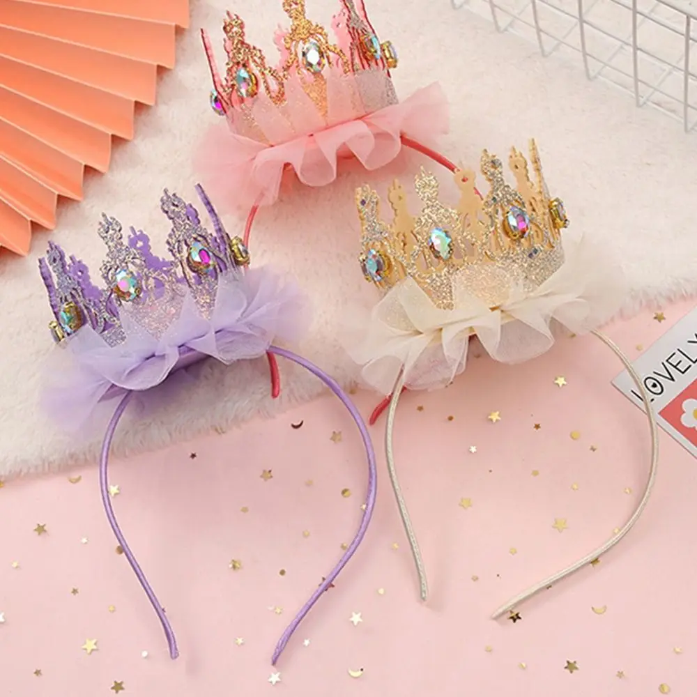 Baby Girls Cute Crown Headband Kids Fashion Rhinestones Mesh Hairband Princess Fairy Hair Accessories