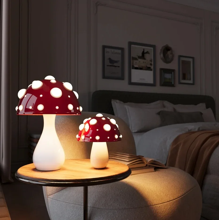 Lampu jamur Amanita, lampu meja jamur dengan bohlam tiga warna LED, AC atau USB, lampu hangat biometrik imetik Fly Agaric untuk ruang tamu, samping tempat tidur, Hotel