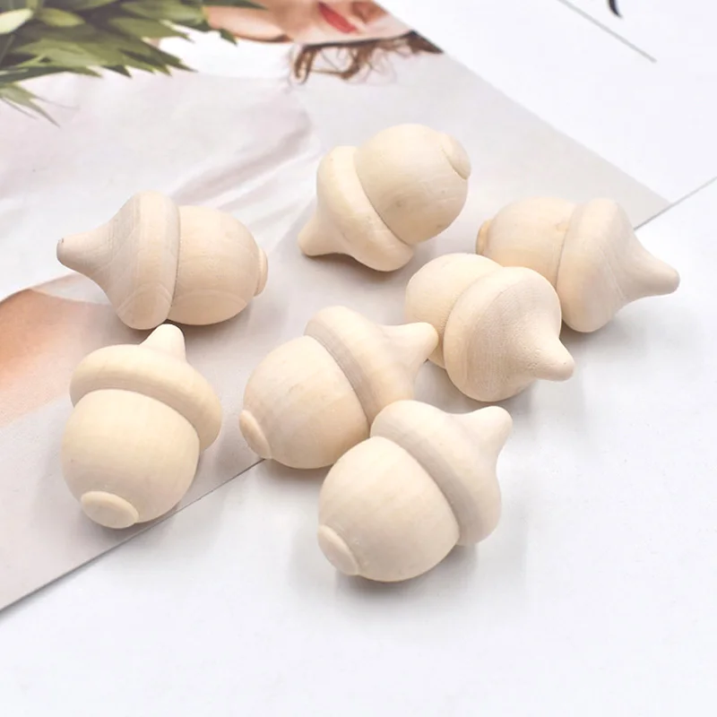 10pcs/bag Wooden Acorns Natural Unfinished Wood Doll For DIY Kids Handmade Painting Toys Craft Accessories Home Decor Xmas Gifts