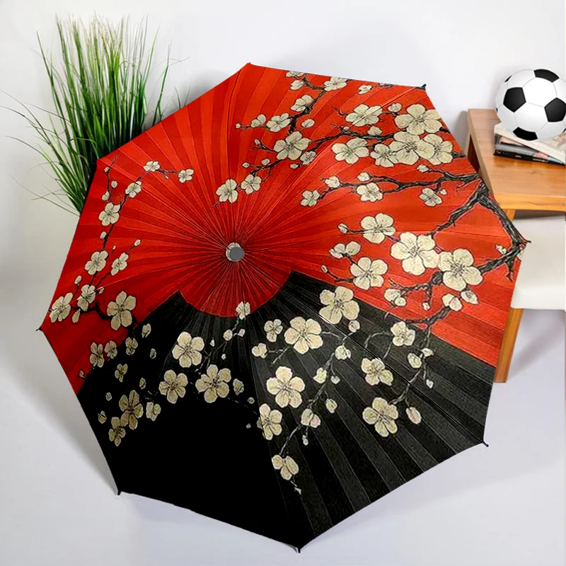 Japanese Sakura Geisha Umbrella Automatic Open/close, Sturdy Iron Frame & 8-Rib Struct, Umbrella for Women & Men, Christmas Gift