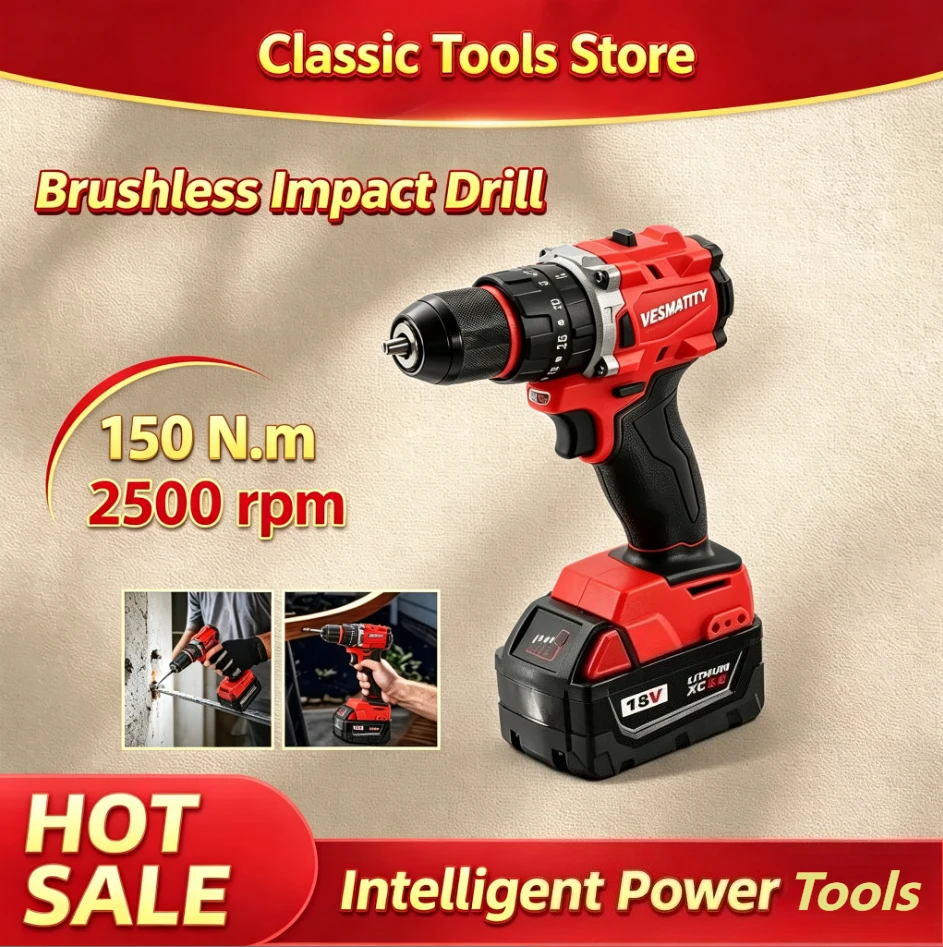 Cordless Impact Drill 150N.m Brushless Electric Drill 20+3 Torque Small Drill Hammer Multifunctional Tools for Milwaukee Battery