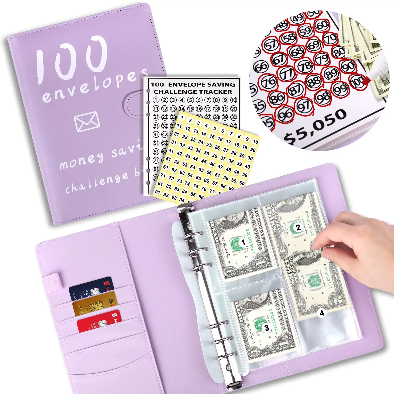 100 Envelopes Money Saving Challenge Binder Saving $5050 Savings Binder Budget with Cash Envelopes for Planning