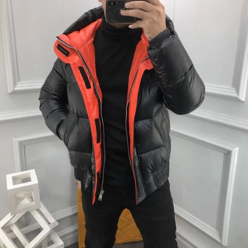 New Winter Mens Thicken Warm Medium Long Hooded Down Coat Stand Collar Zipper Fashion Casual Jacket Male High Street Overcoat