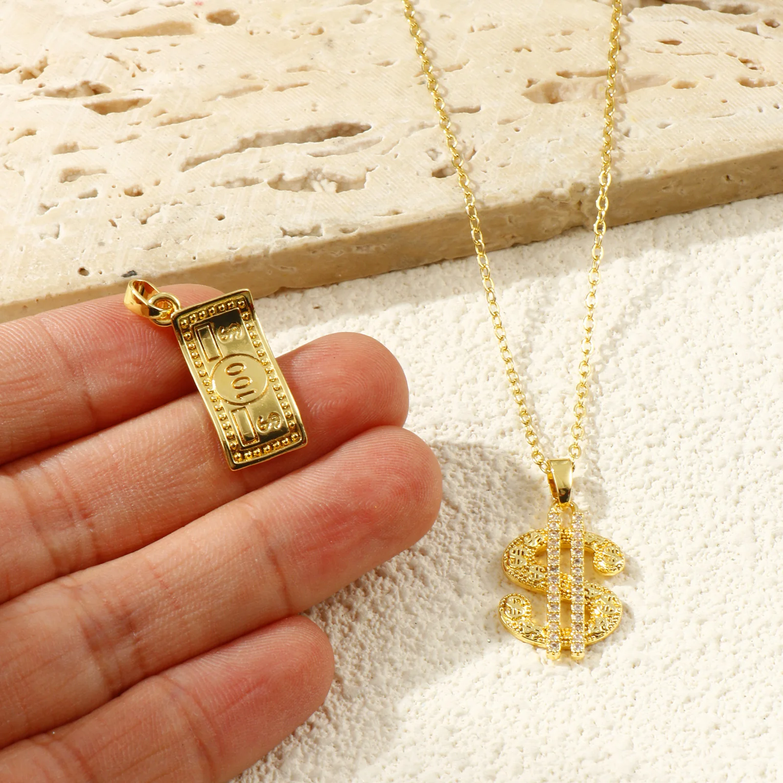 2PCs Creative Brass 18K Real Gold Plated Dollar Symbol Charms For Jewelry Making Pendant Necklace Earrings DIY Findings