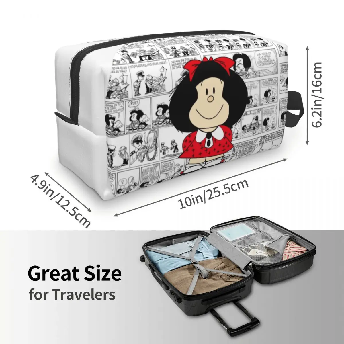 Custom Mafalda Cartoon Quino Comics Travel Cosmetic Bag Women Makeup Toiletry Organizer Ladies Beauty Storage Dopp Kit