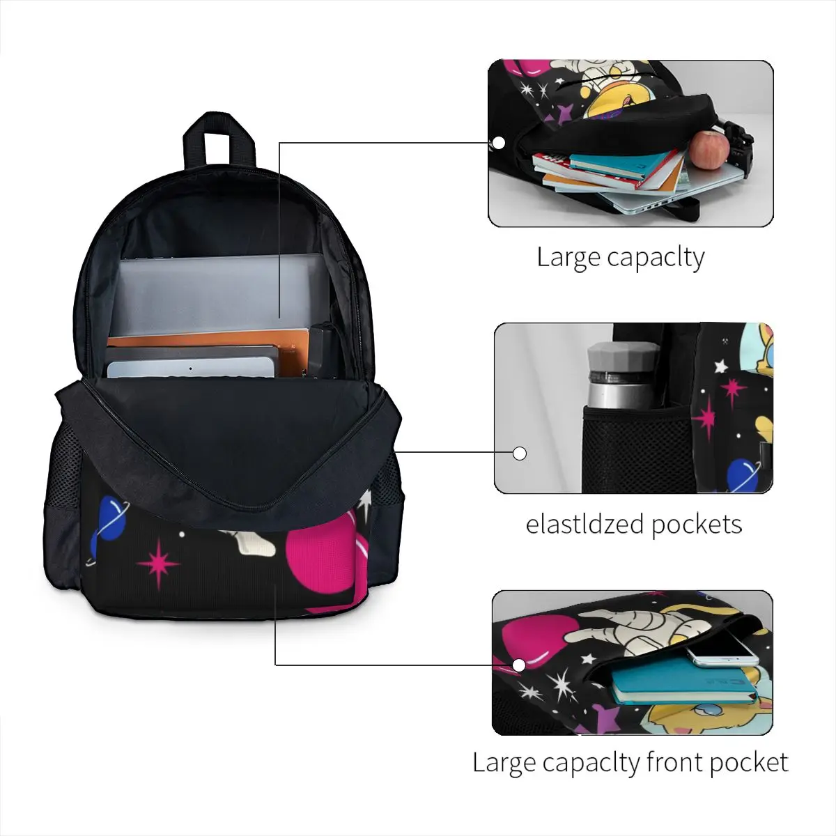 Mochilas Bissexuais Cat in Space, Mochila para Estudantes, Mochilas Escolares para Crianças, Mochila para Laptop, Bolsa de Ombro para Meninos e Meninas