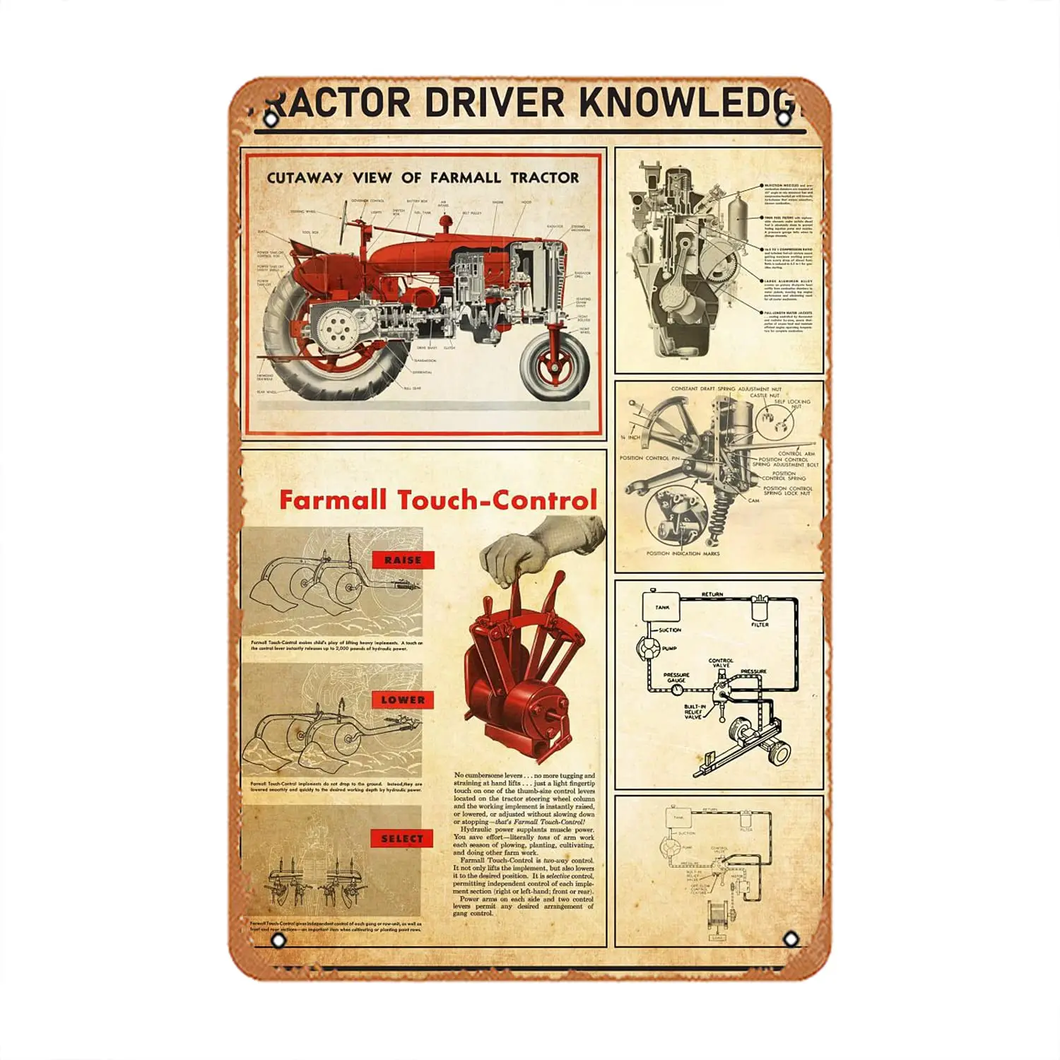 Tractor Driver Knowledge Farmall Touch Control Decoration Sign for Home Vintage Metal Sign Plaque Metal Funny Tin Sign 8x12 Inch