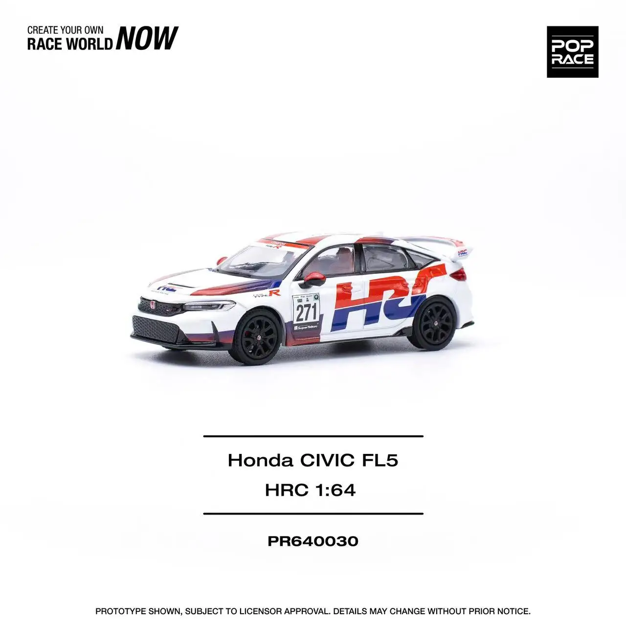 Pre-order *POPRACE 1:64 Honda Civic Type R FL5 TCR-HRC alloy car model - shipped in January