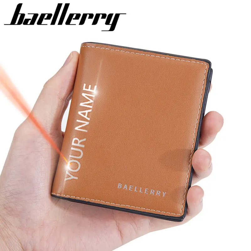 New Baellery Men Wallets Name Engraving Slim Card Holders Luxury Male Purses Simple Short Men's Wallet Money Clips