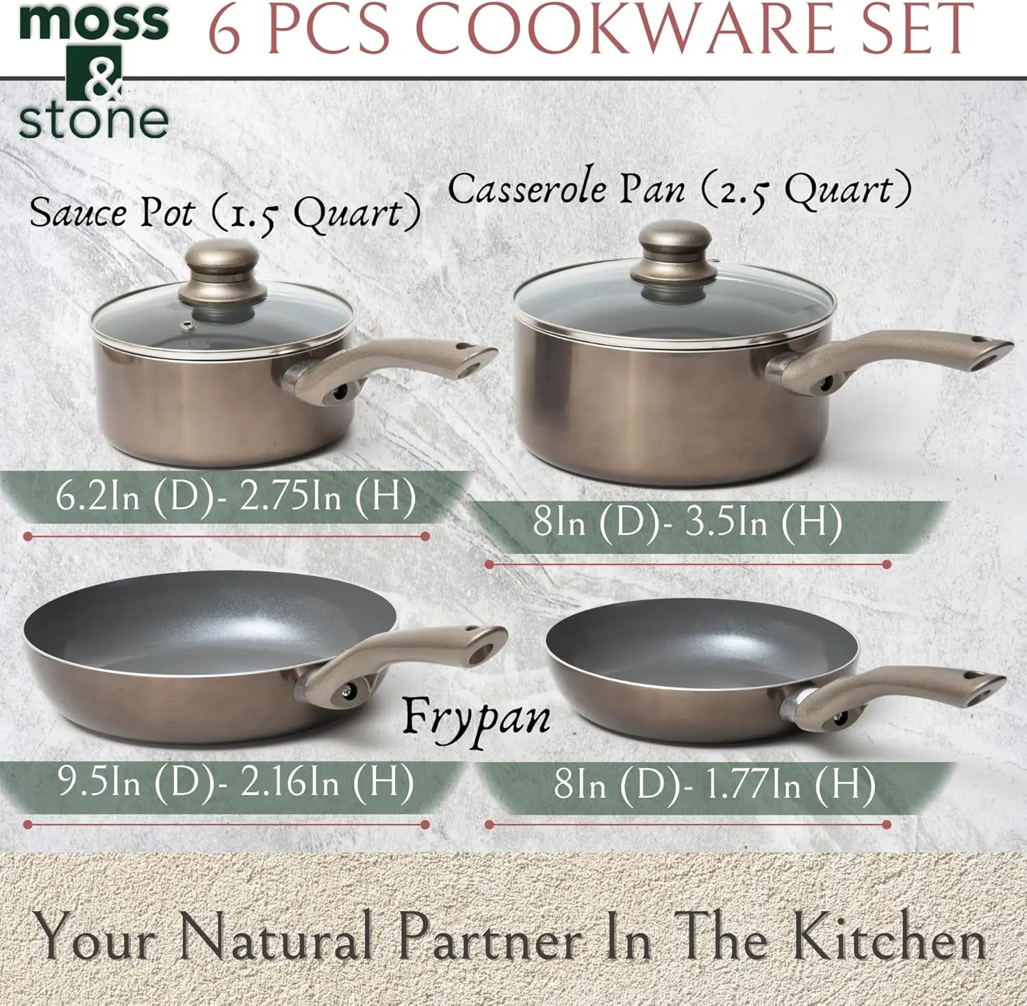 

Pots And Pans Set Non stick With Glass Lid, Induction Cookware, Stay-Cool Handles, PTFE/PFOA (6 Pcs Dark Grey)