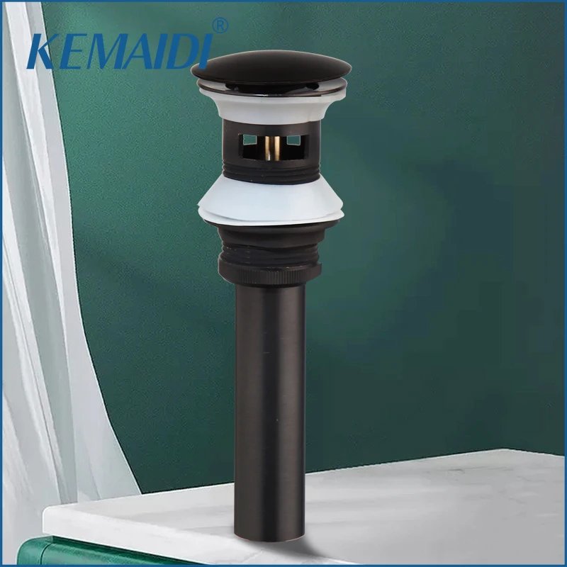 KEMAIDI Matte Black Bathroom/Kitchen Sink Faucet Accessories Sink Brass With Overflow Pup Up Drain Bathroom Sets