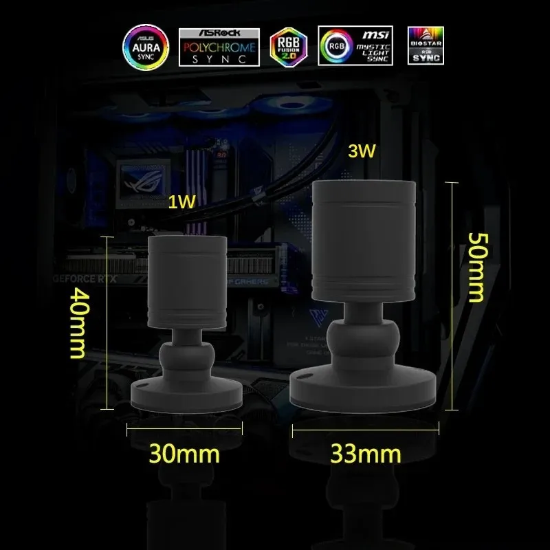 Afbeelding 4: QITU 1W 3W ARGB 5V 3-pins header computer AURA SYNC LED spotlicht minilamp gamingkamer figuurmodel display pc-kast decoratie DIY