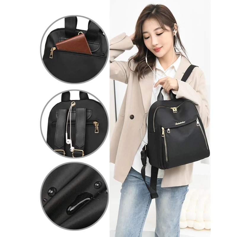 Women Backpack Travel Casual Waterproof Oxford Shoulder Bags Female Large Capacity Handbag Rucksack Black Purse School Pack