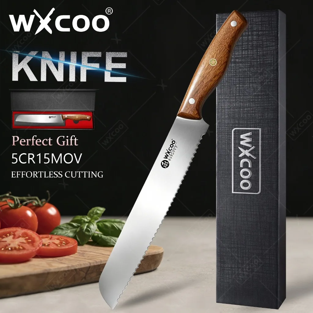 

WXCOO 9.2inch Bread Knife Stainless Steel Cutter Slicing Kitchen Serrated Bread Knife Wavy Edge for Homemade Bread, Bagels, Cake