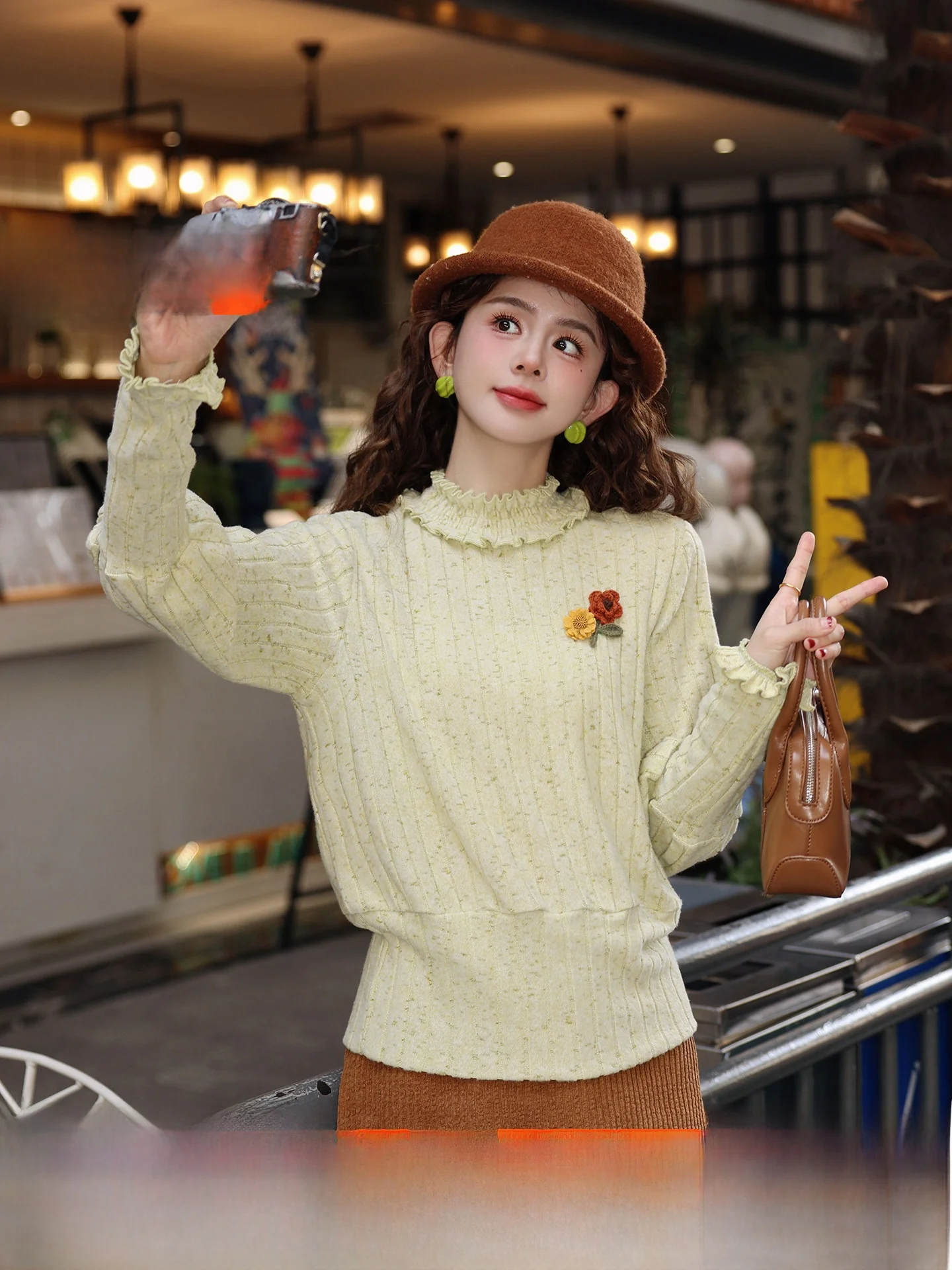 

Chen Jiajie Vintage Women's Long Sve Top Loose Fit Base Layer Inner Wear Polyester Fiber Knitted Soft Sle Floral adow ...