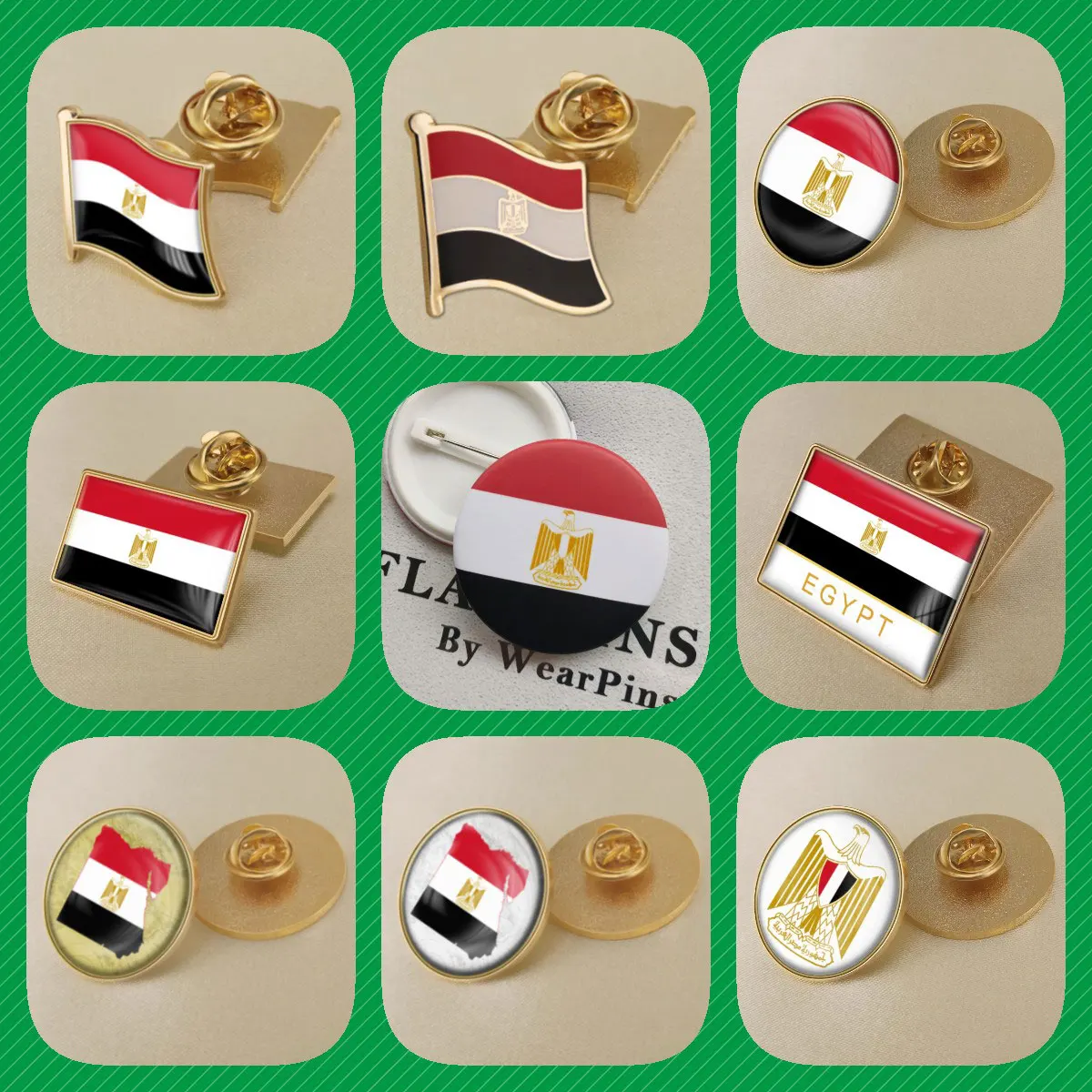 Egypt Egyptian Map Flag National Emblem National Flower Brooches Badges Lapel Pins