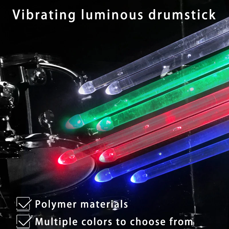 أفخاذ الباعثة للضوء 5A أعواد طبلة الفلورسنت المتينة غير القابلة للكسر لمجموعة طبلة طبلة موسيقى الجاز المطرقة مرحلة الأداء 1 زوج
