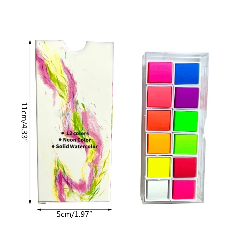 Pinturas de acuarela de colores fluorescentes, juego de artista portátil para pintar en tela, piedra, papel de madera, arte de uñas DIY, 12 colores