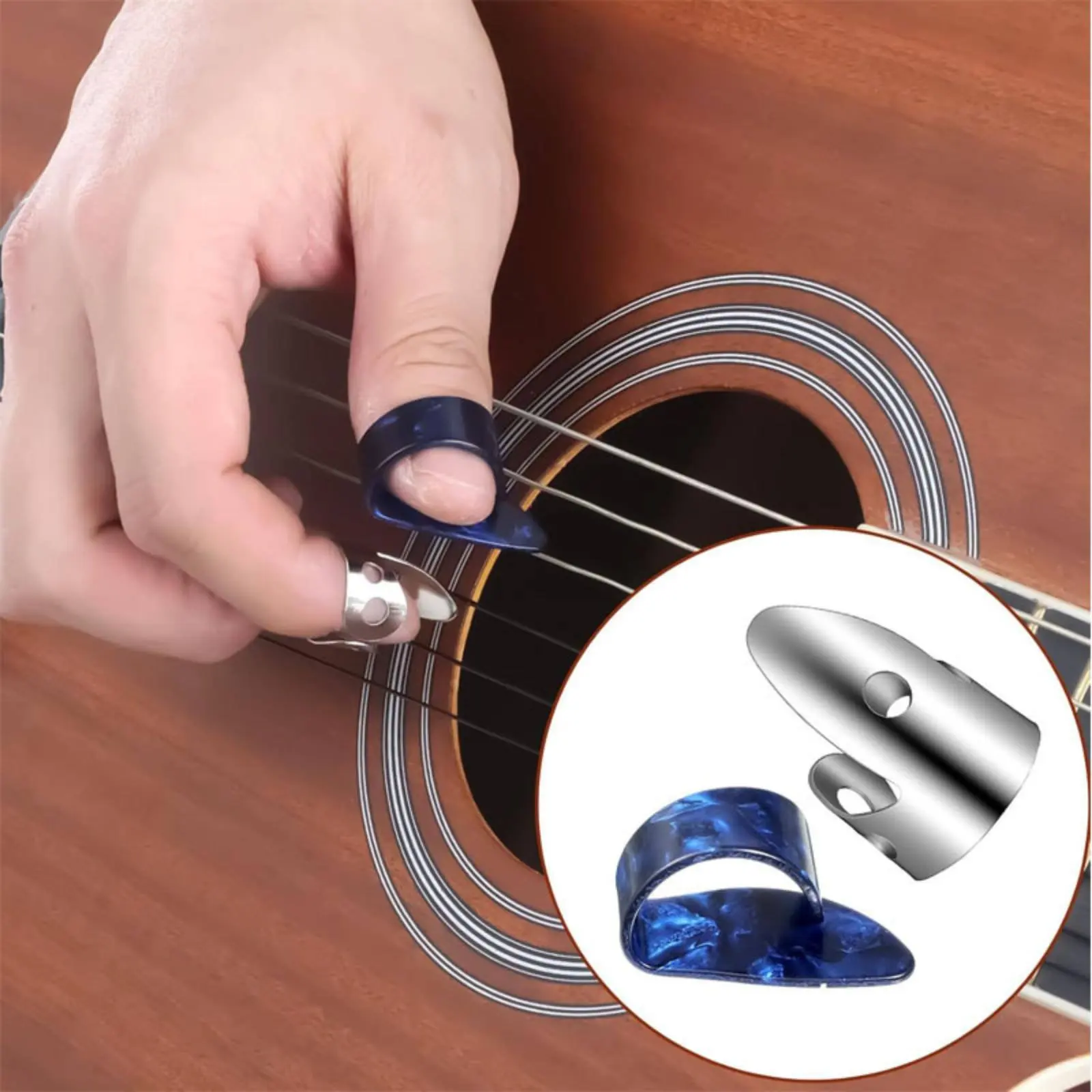 

6 Pieces Metal Finger and Thumb Picks Easy to Wear Banjo Finger Picks Plastic Thumb Pick Long-Lasting Comfortable for Practice