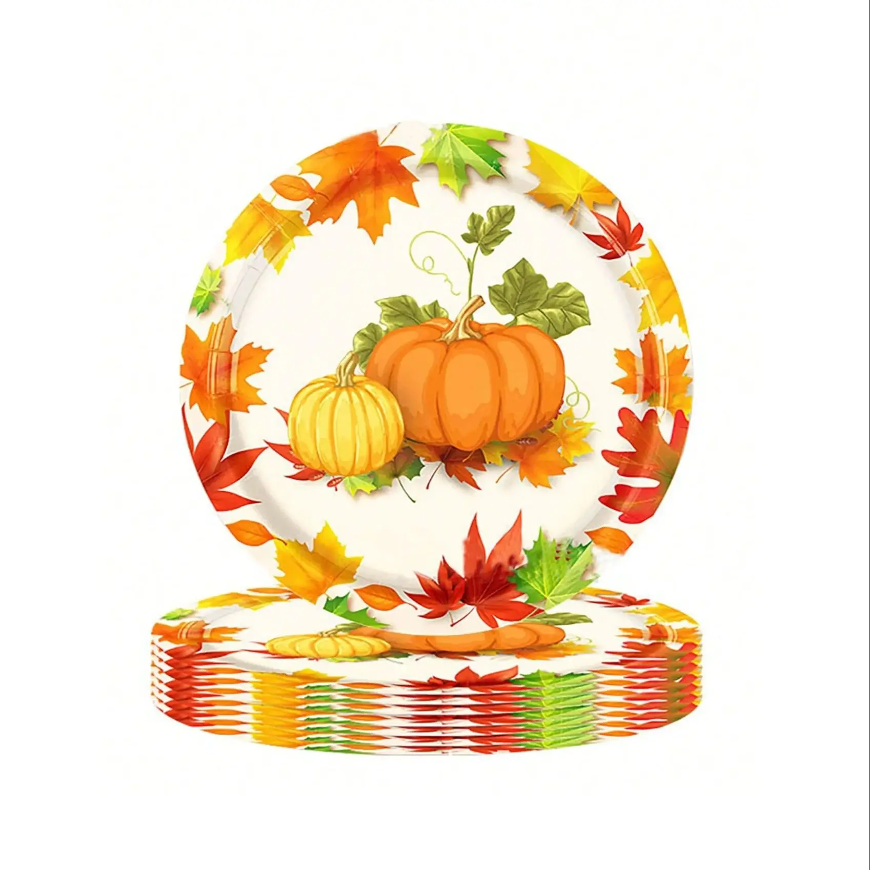 

Fall Theme Party Tableware Set Fall Leaves Pumpkin Disposable Paper Plates Napkins for Boy Girl Birthday Thanksgiving Party