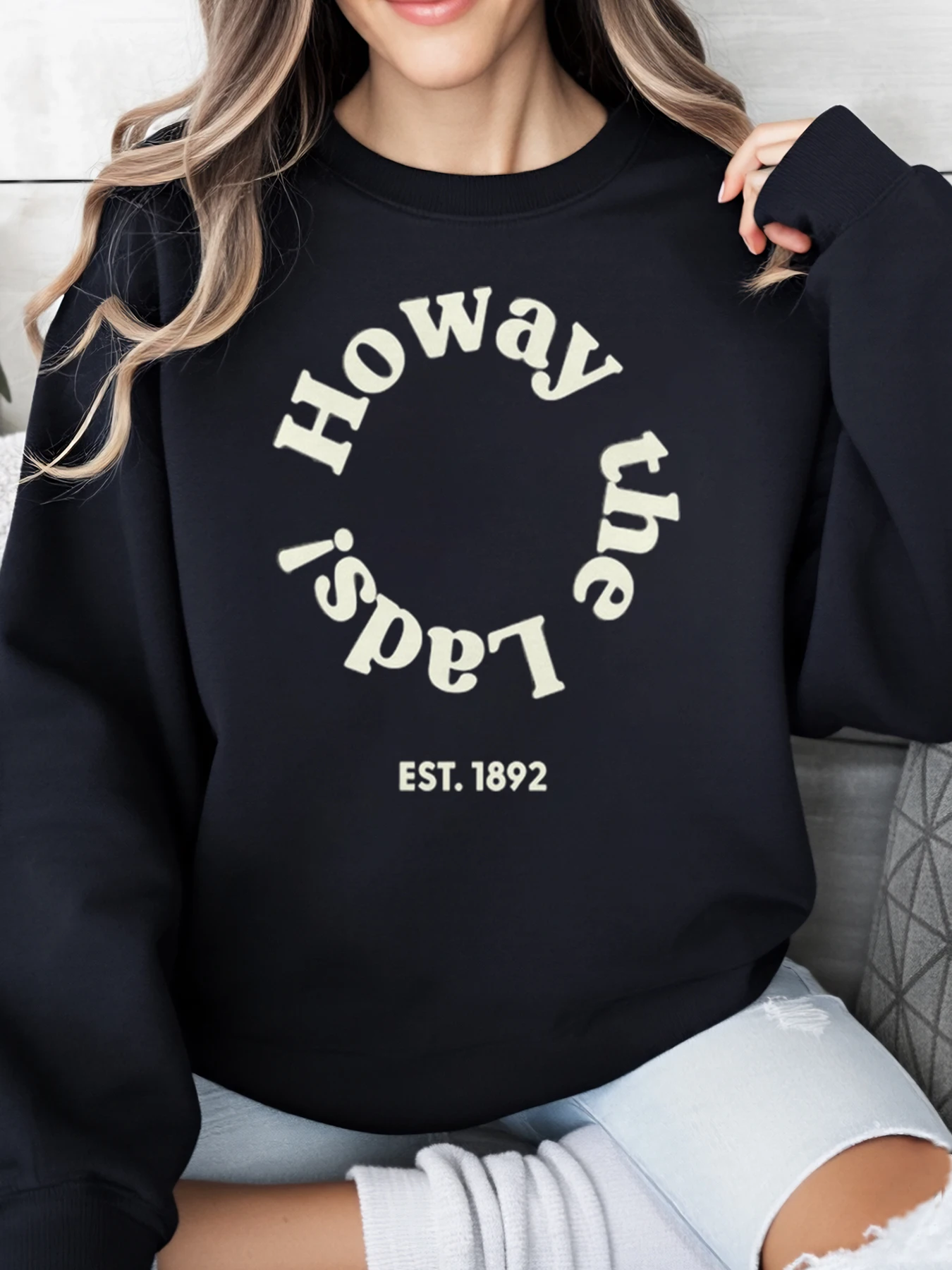 Howay the Lads Est 1892 Print Sweatshirt Christmas Women's Casual Wear Black Plus-Size
