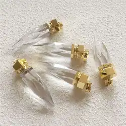 FUWO Wholesale Natural Crystal Quartz Spike Pendant,Golden Plated Pendulum Semi Precious Stone Jewelry Accessories 5Pcs PD085GW