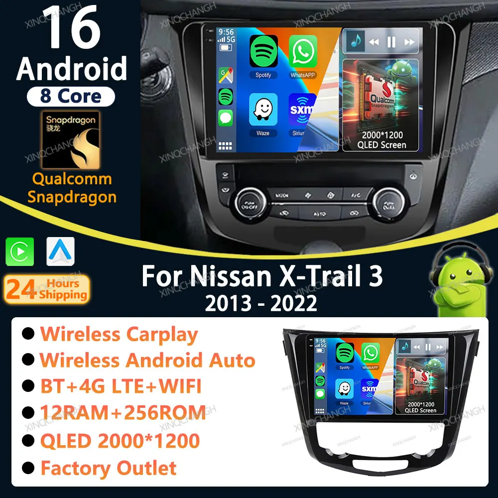 Android 16 Car Radio Carplay Auto For Nissan X-Trail Xtrail 3 T32 2013 - 2022 Multimedia Stereo Video Player BT 4G LTE 5G WIFI