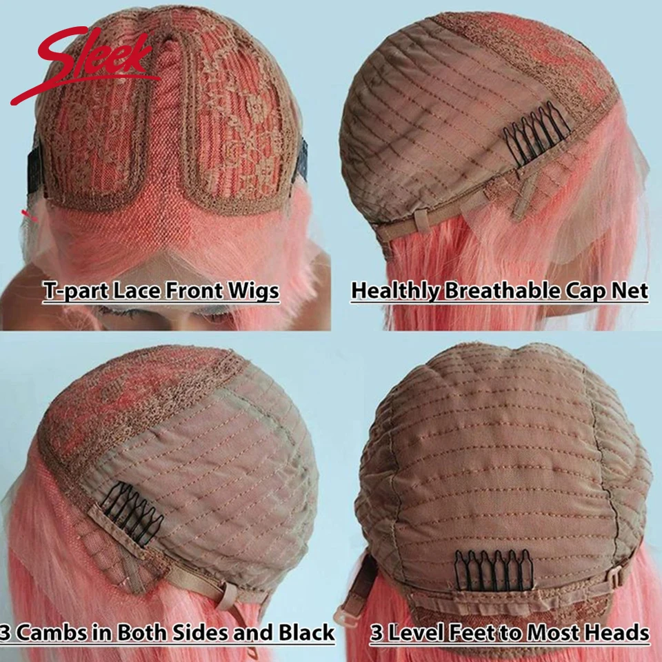 Peluca de cabello humano liso con encaje frontal, postizo de corte Bob, color rosa, Rubio, rosa, HD, transparente, prearrancado, elegante, brasileño