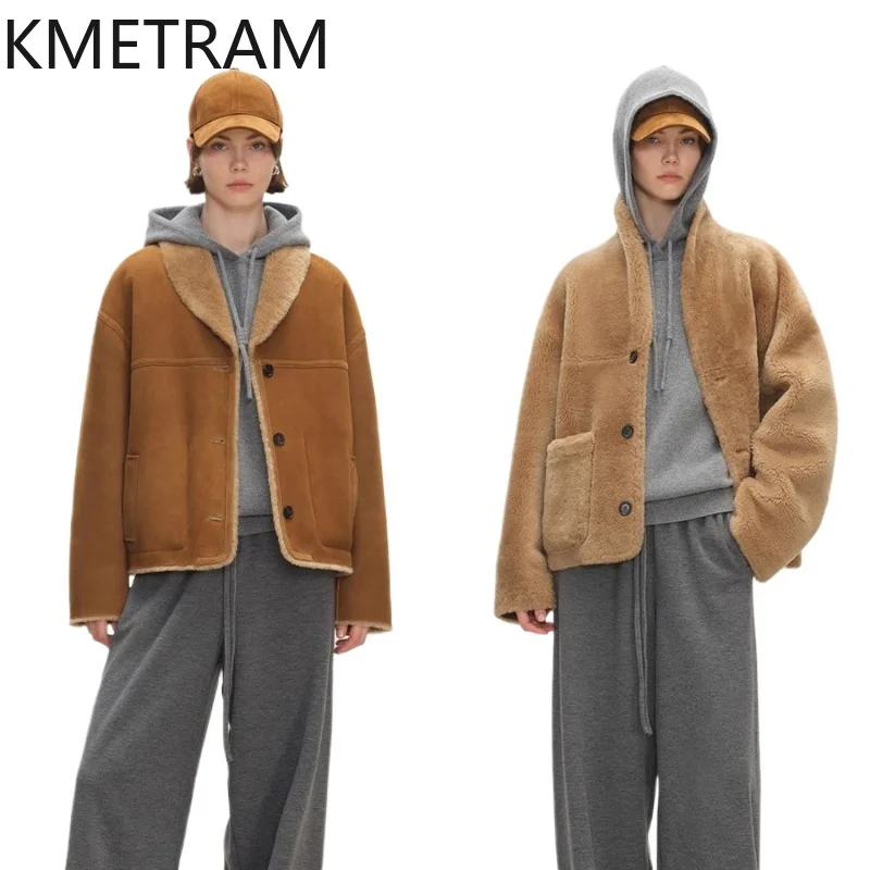 سترة من صوف ميرينو الطبيعي من جلد الغنم مزدوجة الوجه للنساء معطف فرو حقيقي عتيق قابل للعكس 2025 ملابس شتوية للنساء