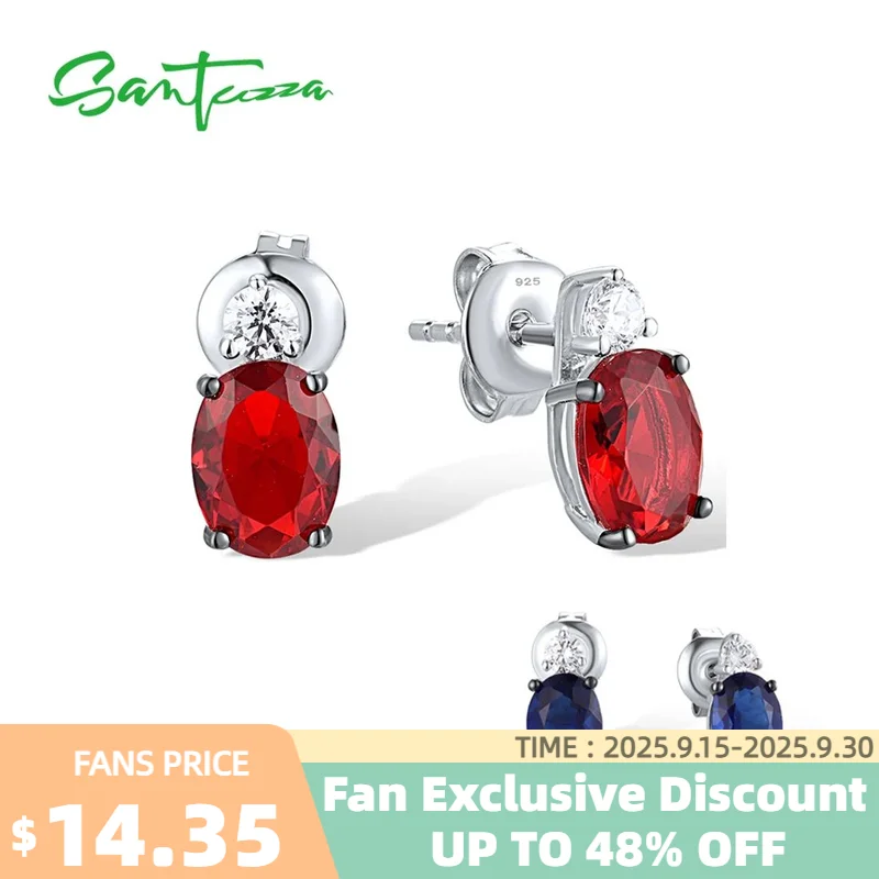 

SANTUZZA Real 925 Sterling Silver Stud Earrings For Women Blue / Red Gems Simple Delicate Wedding Anniversary Gifts Fine Jewelry