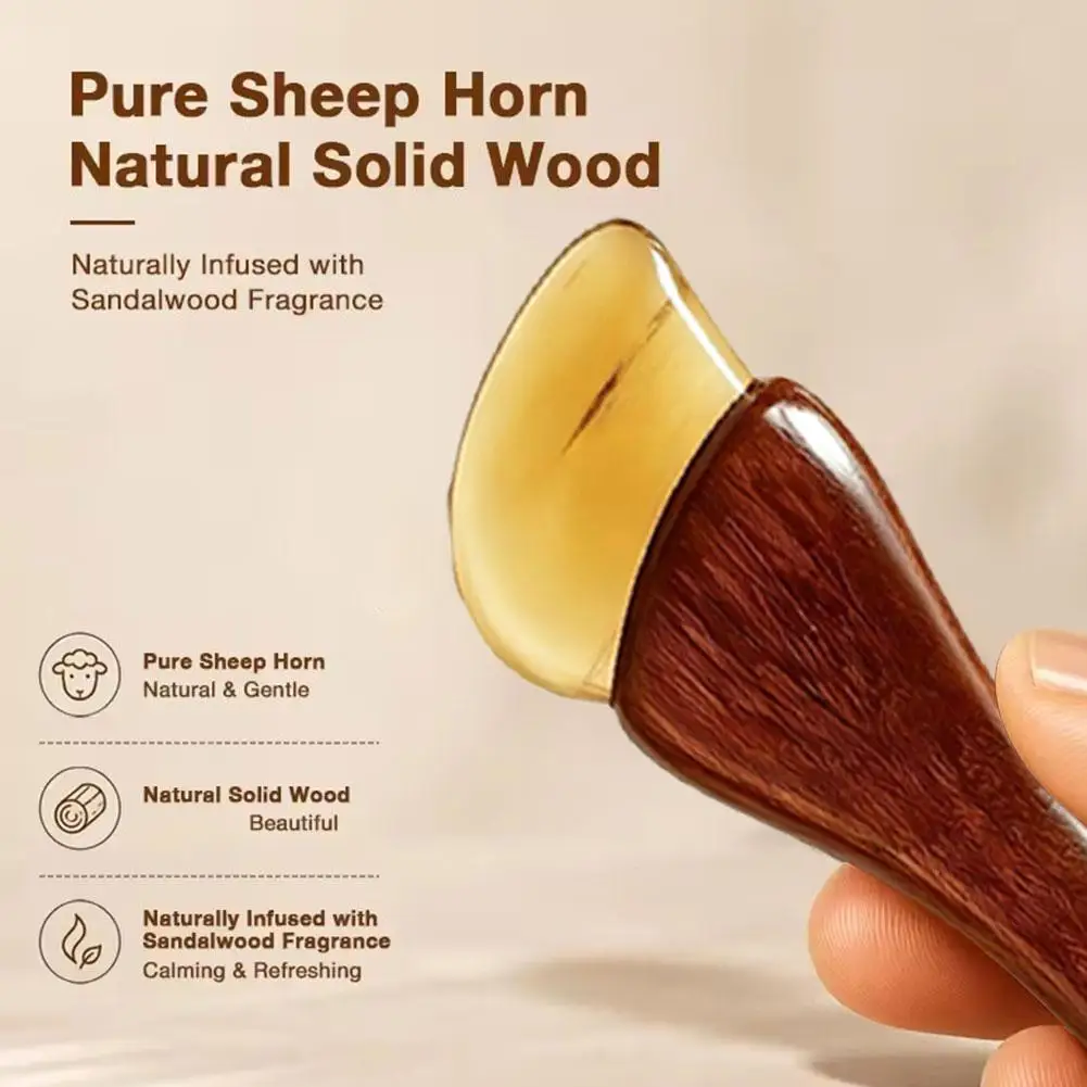 Wood Handle Gua Sha Facial Tool,Natural Sheep Horn Gua Massager for Face Lift, Acupressure for Puffiness Dark Circles Massage