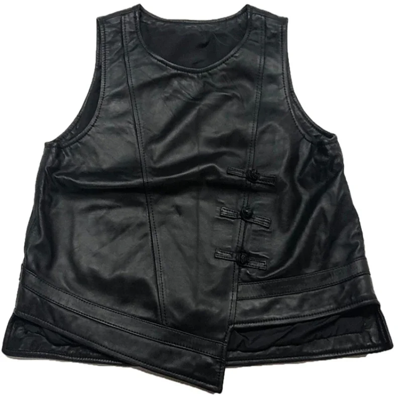 Takiyane – gilet en cuir véritable pour femmes, irrégulier, sans manches, en peau de mouton, rétro, avec boucle, début du printemps, FCY109, 2022