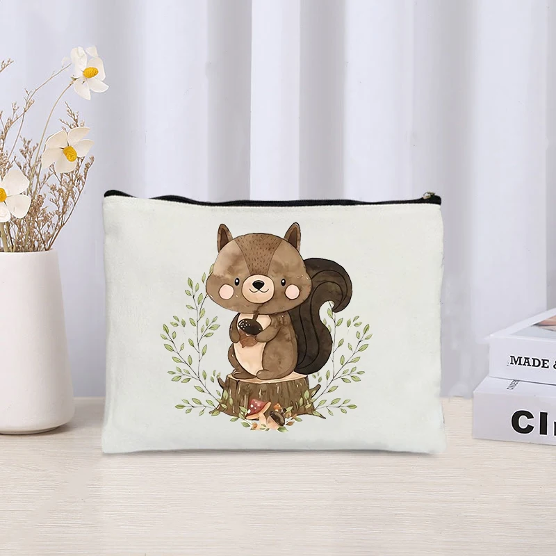 Eco Canvas Travel Cosmetic Organizer, Cute Animals Makeup Bag para Mulheres, Material de Escritório, Bolsa De Armazenamento, Presente Do Partido, Sacos De Higiene Pessoal