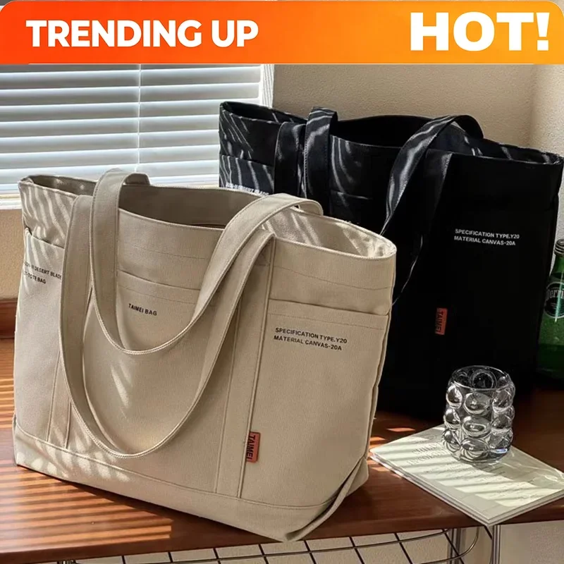Women's Bag Versatile Multiple Pockets Shoulder Bags For Women Casual Large Capacity Canvas Tote Bag Daily Commuting Handbags