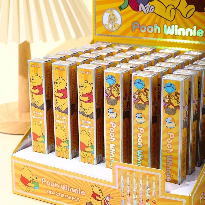 Disney Winnie The Pooh Gel Pen, Desenhos animados Cute Blind Box, Lindamente independente Boxed Signature Pen, Papelaria Atacado, 36Pcs