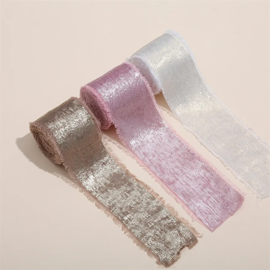 

5 м/рулон, блестящая жатая шифоновая лента с рваными краями, ручной работы, для свадебных букетов, подарочной упаковки и декораций