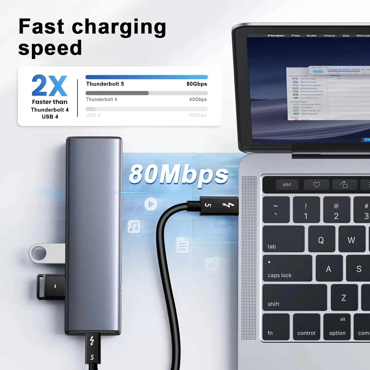 Thunderbolt 5 Cable, 80Gbps, 240W PD Fast Charging, 16K Video,Compatible with TB5/4/3,for MacBook,Laptop,SSD,Docking Station, 1M