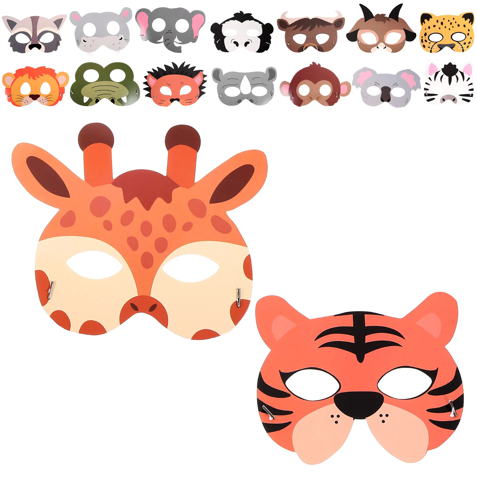 

16pcs 16 Animal Paper Masks Kids Birthday Jungle Theme Party Favors Reusable Cartoon Halloween Carnival Stage Cosplay Supplies