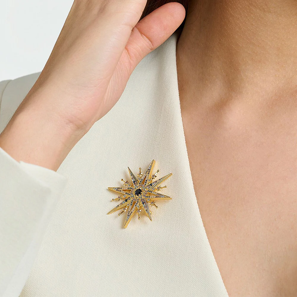 Gold Plated Brooch Colorful Royal Star Brand New Fine Jewelry Bohemia Gift For Women in Solid 925 Sterling Silver