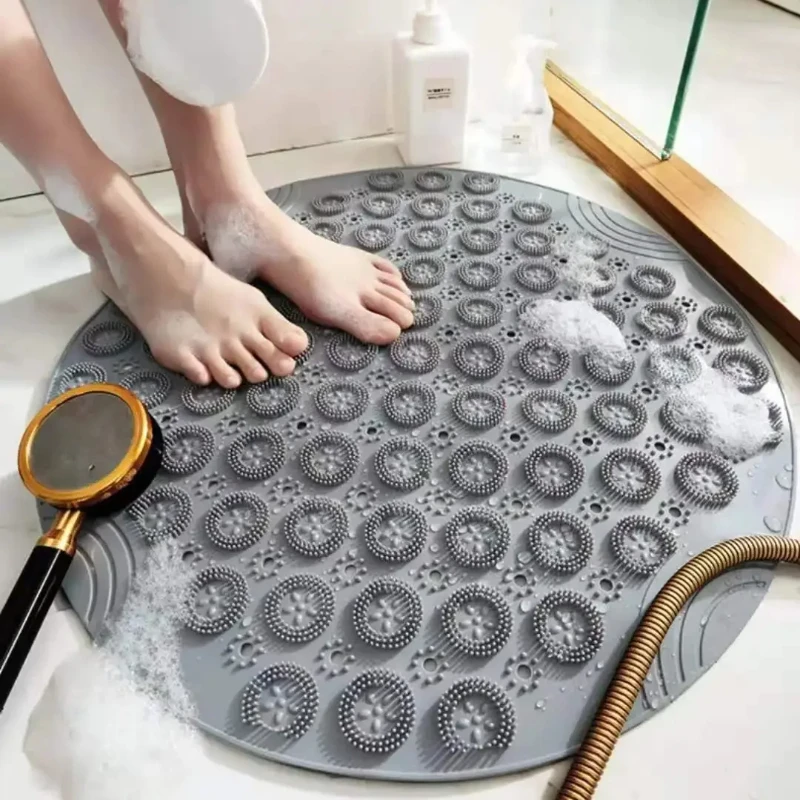 

Bathroom Mat Anti-slip Sucker Round TPE Bath Mat With Drain Hole Bathing Rugs Foot Massage Pad Bathtub Soft Shower Mat