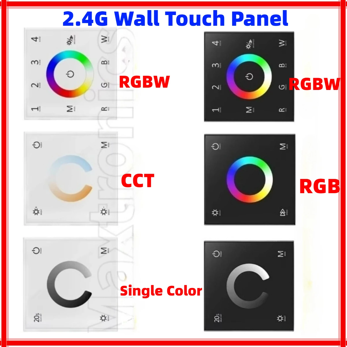 

T1/T2/T3/T4 2.4G Wall Touch Panel LED Controller 12-24V Mounted Dimmable for 5050 2835 SingleColor CCT WWCW RGB RGBW Strip Light
